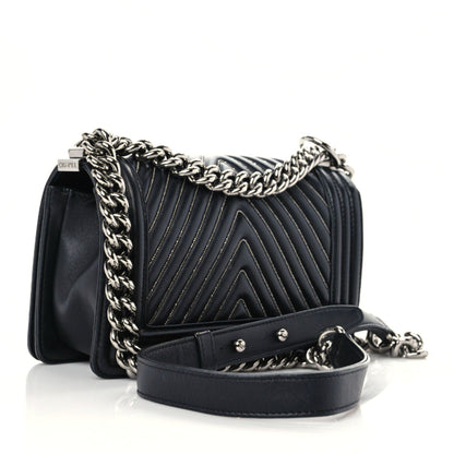 Chanel Calfskin Chain Chevron Small Boy Flap Black 3 of 18