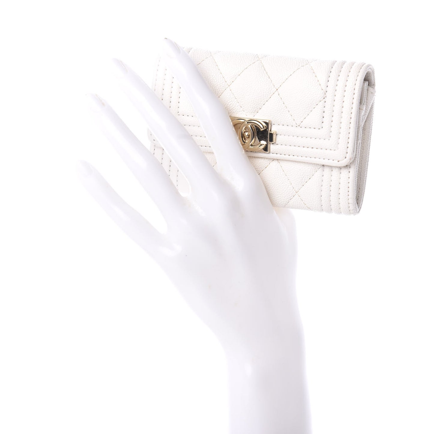 Caviar Quilted Boy Flap Card Holder White