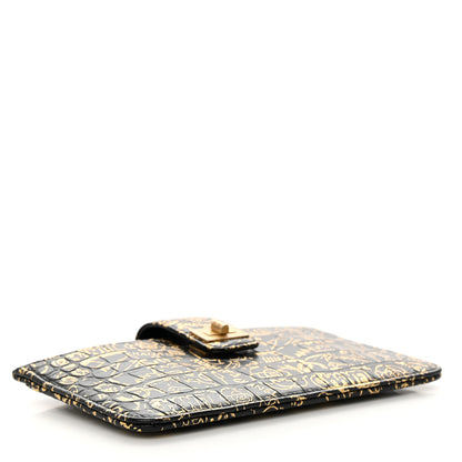Chanel Calfskin Crocodile Embossed Graffiti 2.55 Cocodile Reissue Strap Pouch Black Gold 5 of 10