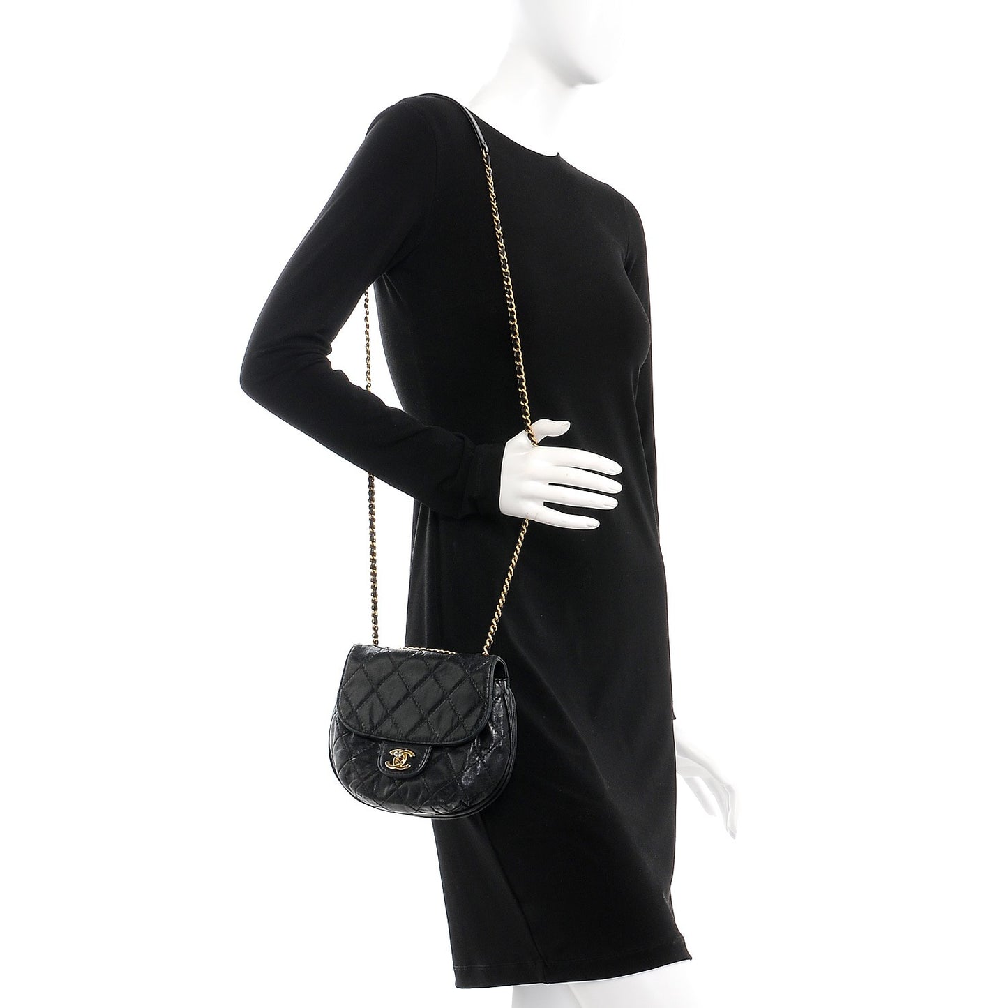 Aged Calfskin Small Bubble CC Flap Black
