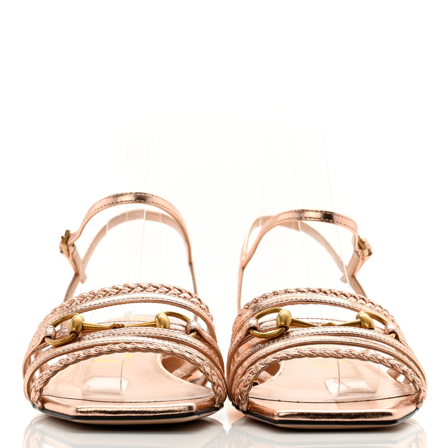 Gucci Metallic Nappa Braided Ketty Horsebit Sandals 38 Salmone 2 of 10
