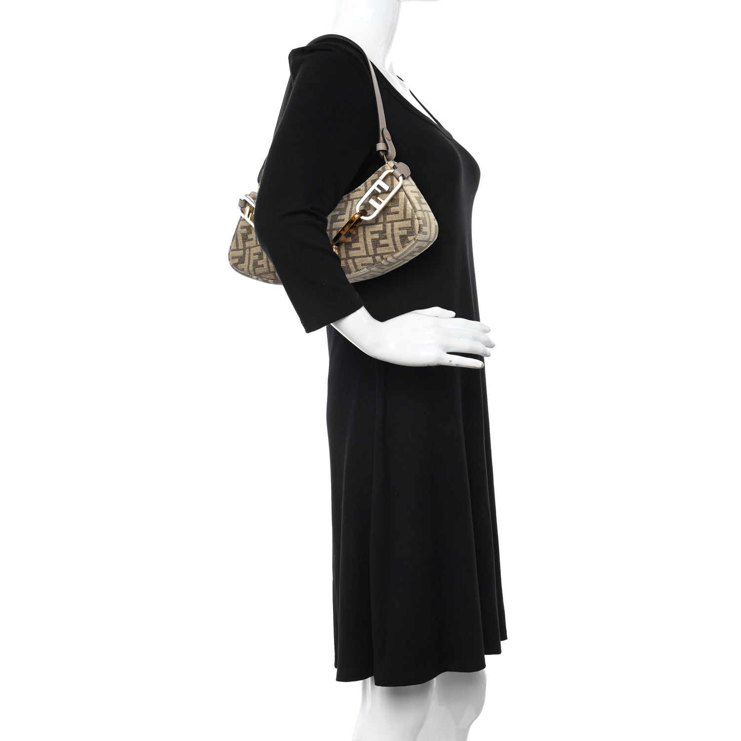 Fendi Chenille Vitello King Plexiglass FF O'Lock Swing Tortora Nuvola 2 of 12