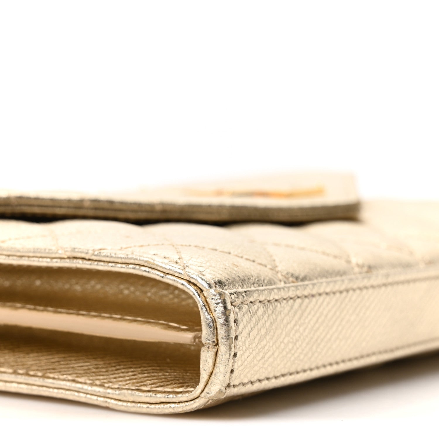 Saint Laurent Metallic Calfskin Tri-Quilt Monogram Envelope Chain Wallet Grey Oro 9 of 10