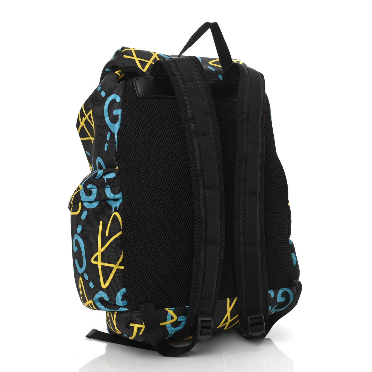 Techno Canvas GucciGhost Double Buckle Backpack Black New Acquamarine