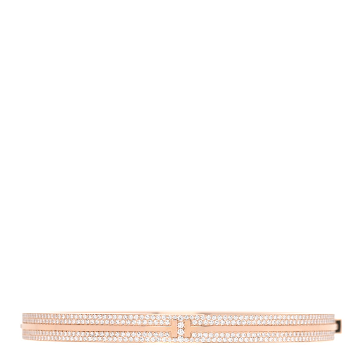 Tiffany 18K Rose Gold Diamond T Hinged Pave Bracelet 1 of 4