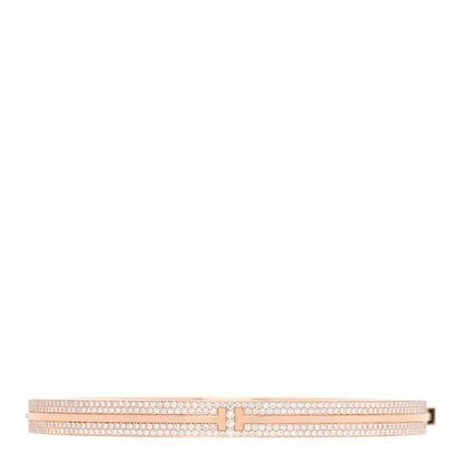 Tiffany 18K Rose Gold Diamond T Hinged Pave Bracelet 1 of 4