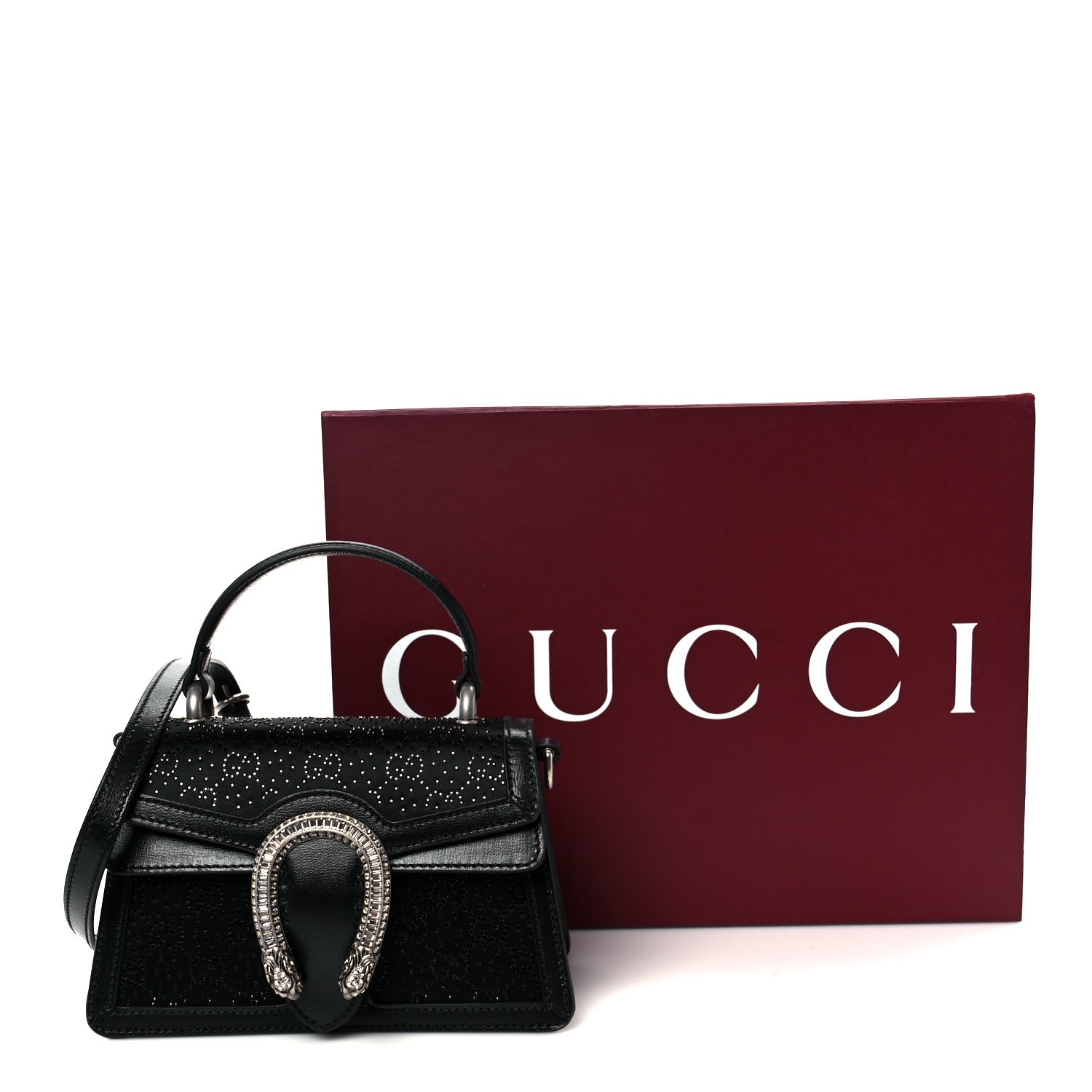 GUCCIハンドバッグ Gucci Satin Crystal GG Monogram Mini Dionysus Top Handle Bag Black