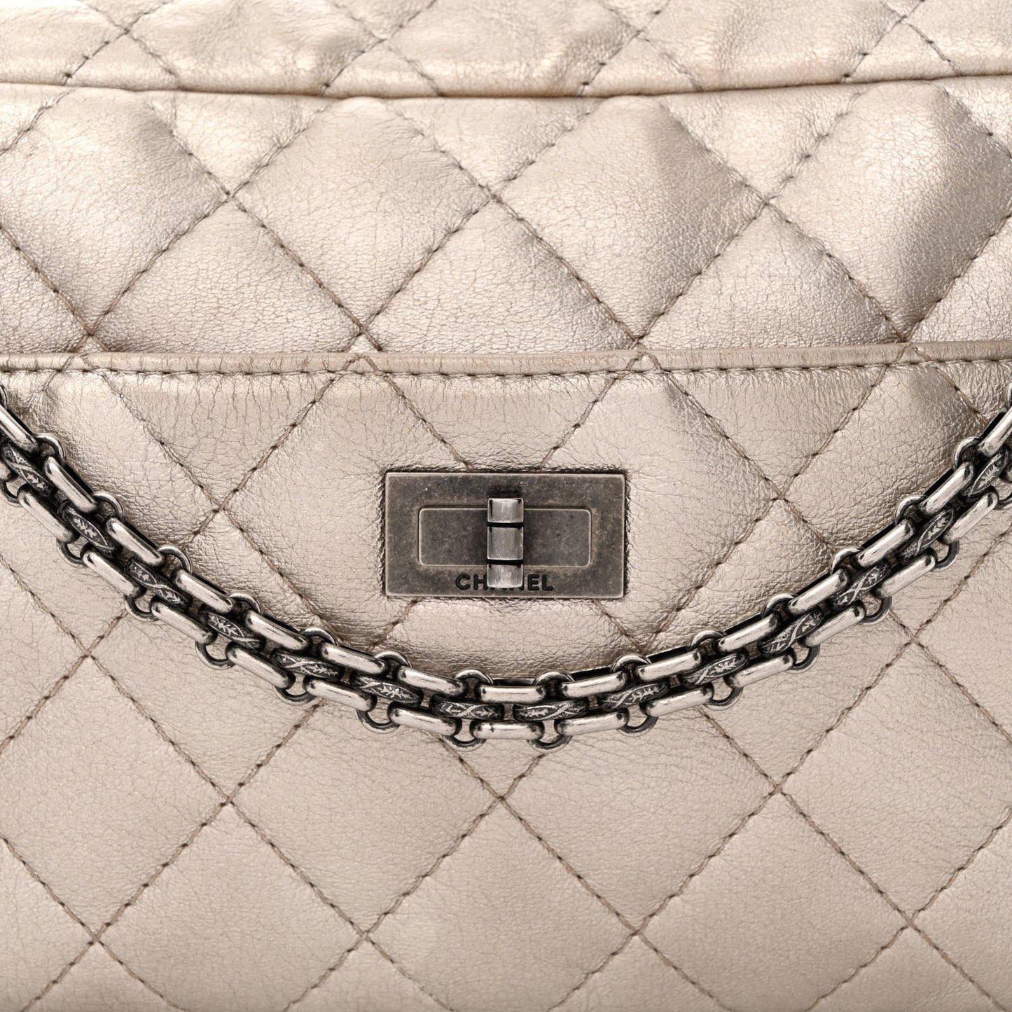 Metallic Aged Calfskin Quilted Medium Reissue Camera Case Gold