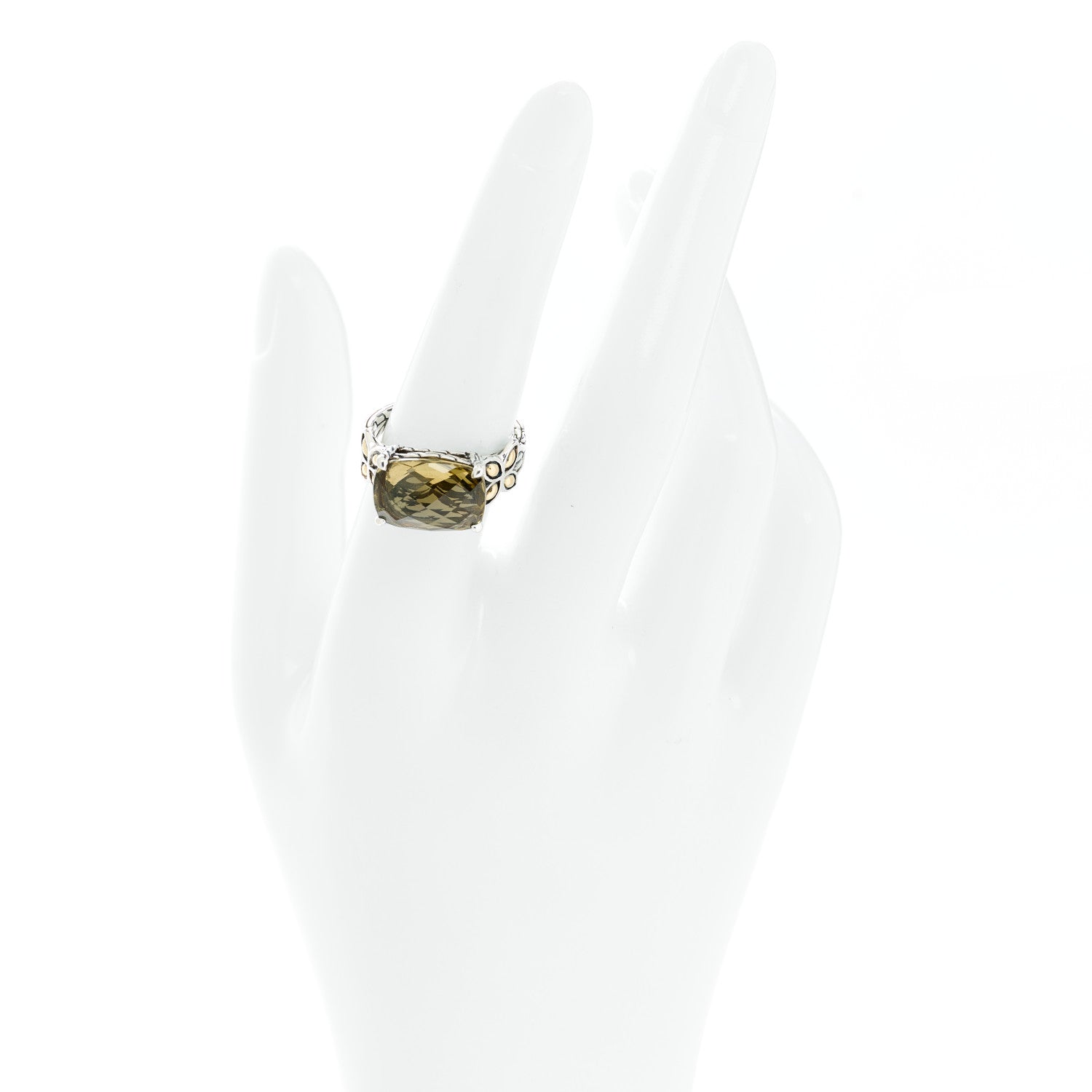 John Hardy Sterling Silver 18K Yellow Gold Olive Quartz Batu Kawung Ring 54 7 2 of 5