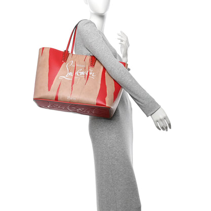 Christian Louboutin Calfskin Spikes Loubi Print East West Cabata Tote Kraft Red 2 of 12
