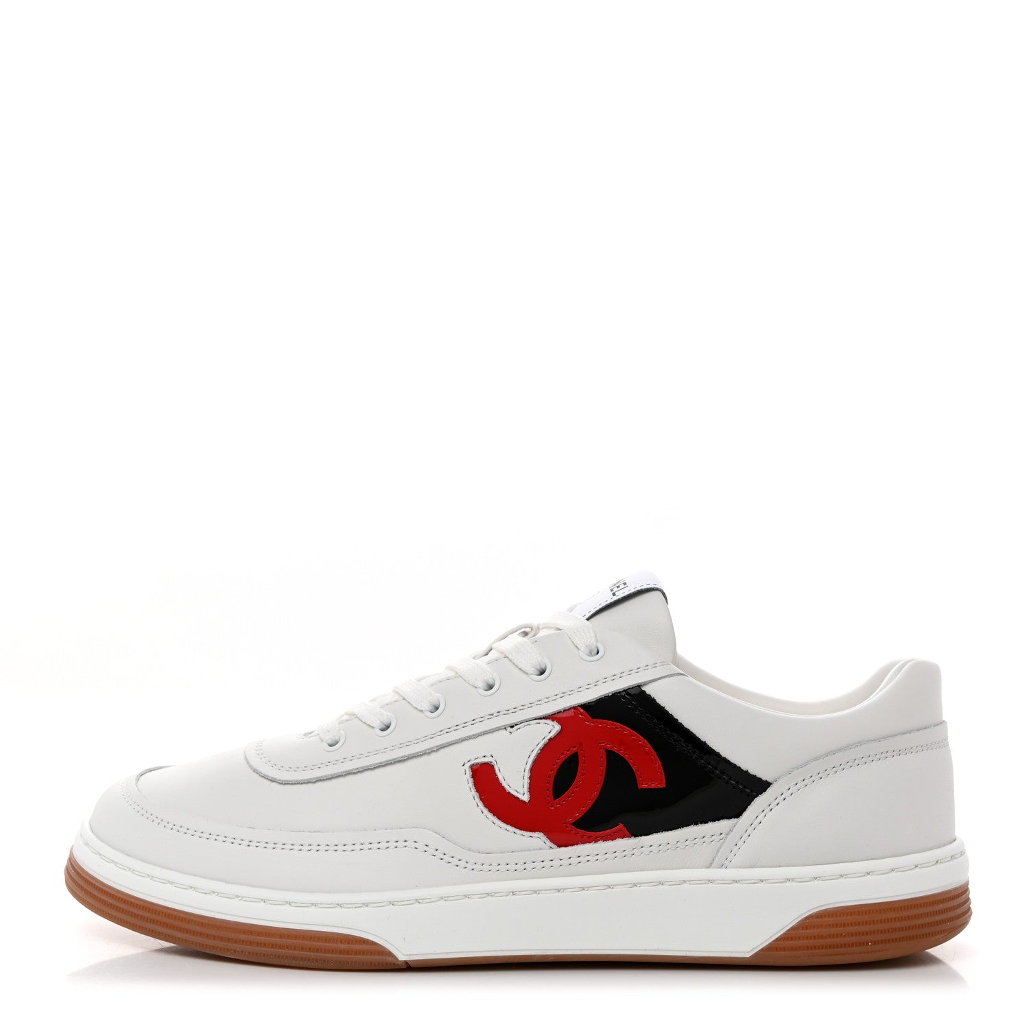 Chanel Calfskin Womens CC Sneakers 38 White Black Red 1 of 8