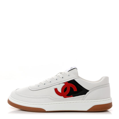 Chanel Calfskin Womens CC Sneakers 38 White Black Red 1 of 8