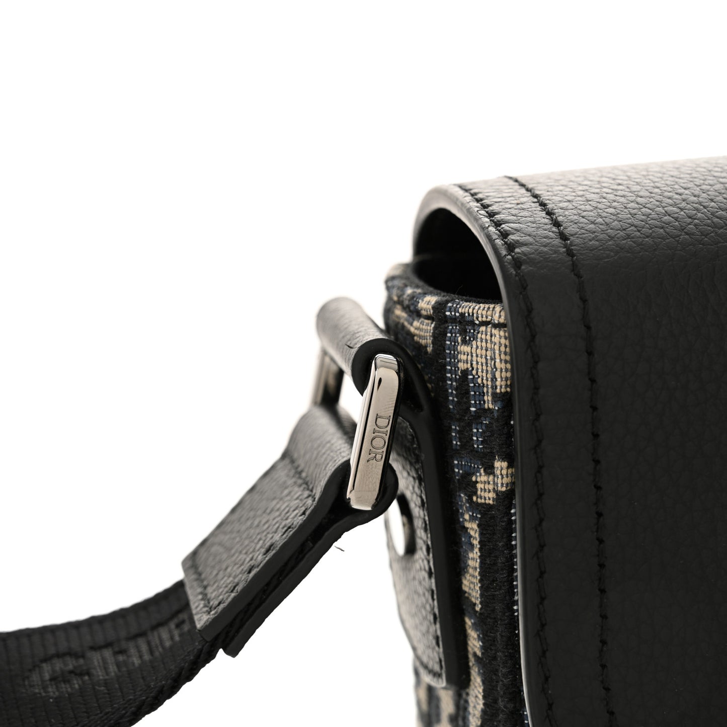 Oblique Jacquard Grained Calfskin Small Saddle Messenger Bag Beige Black