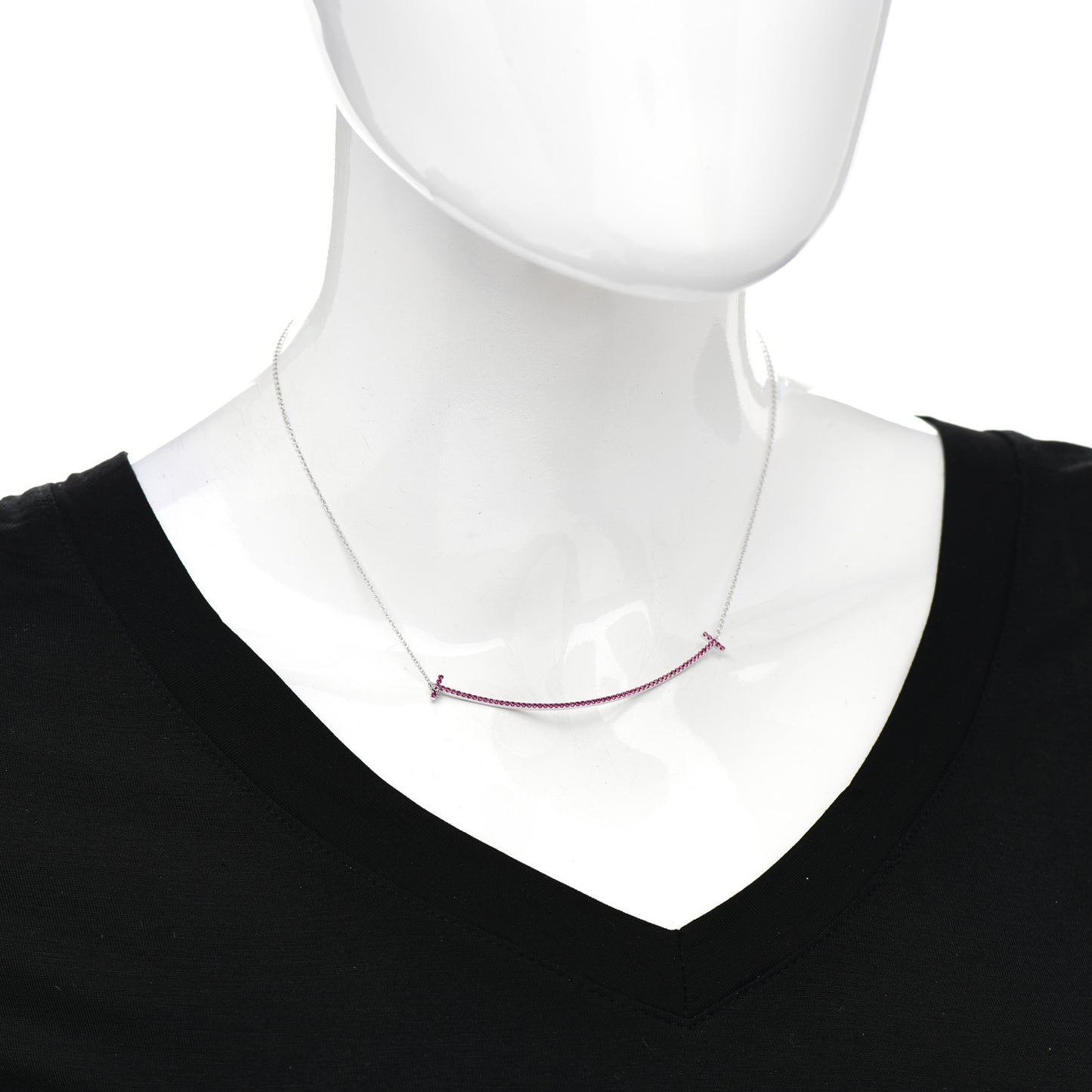 18K White Gold Ruby Large T Smile Pendant Necklace