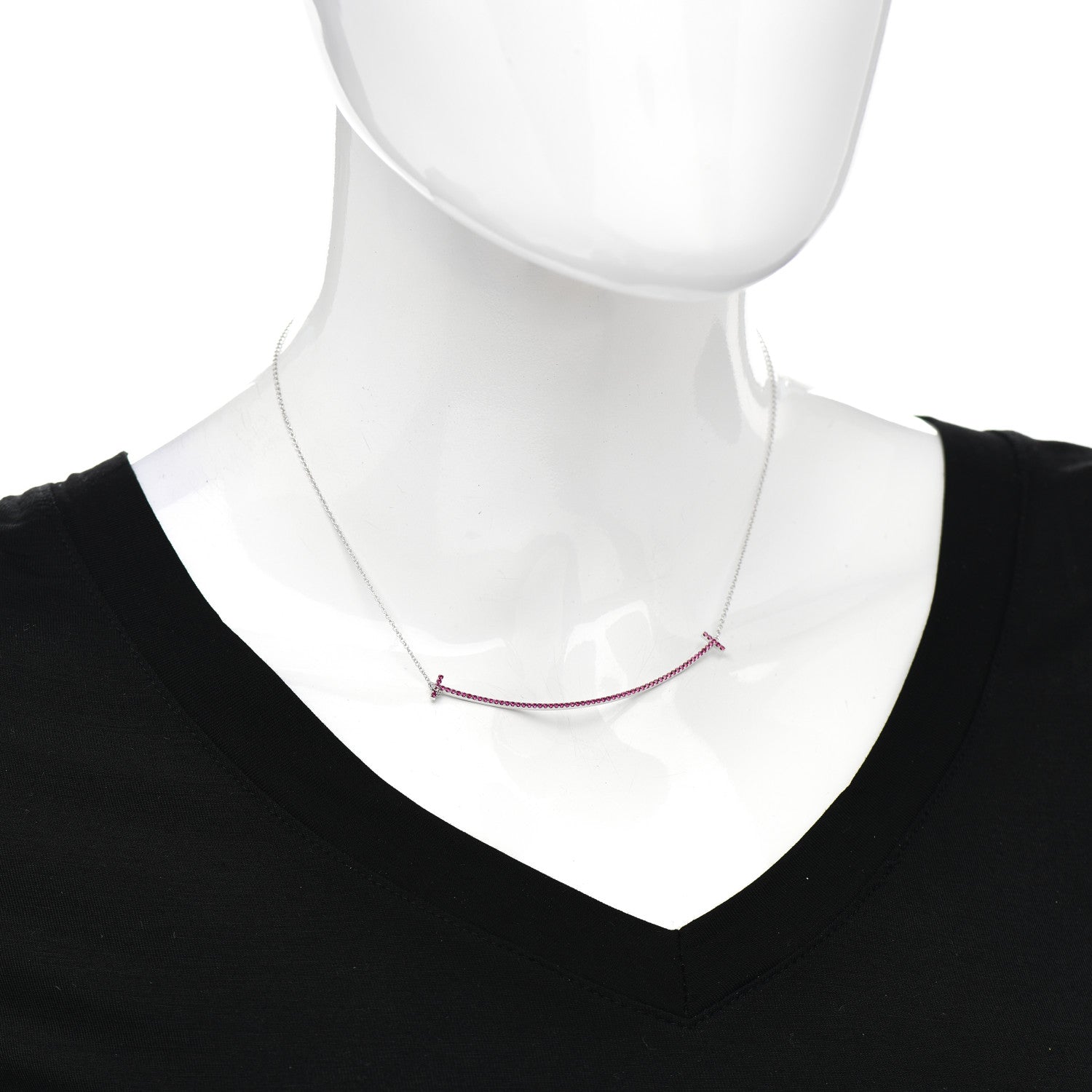 Tiffany 18K White Gold Ruby Large T Smile Pendant Necklace 2 of 5