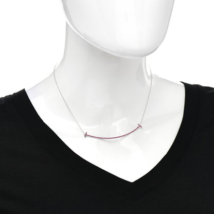 Tiffany 18K White Gold Ruby Large T Smile Pendant Necklace 2 of 5