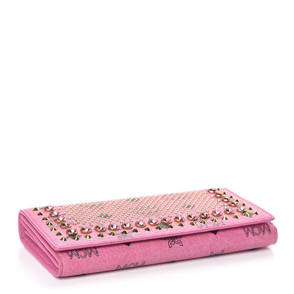 MCM Visetos Swarovski Crystal Studded Flap Wallet Pink 4 of 7