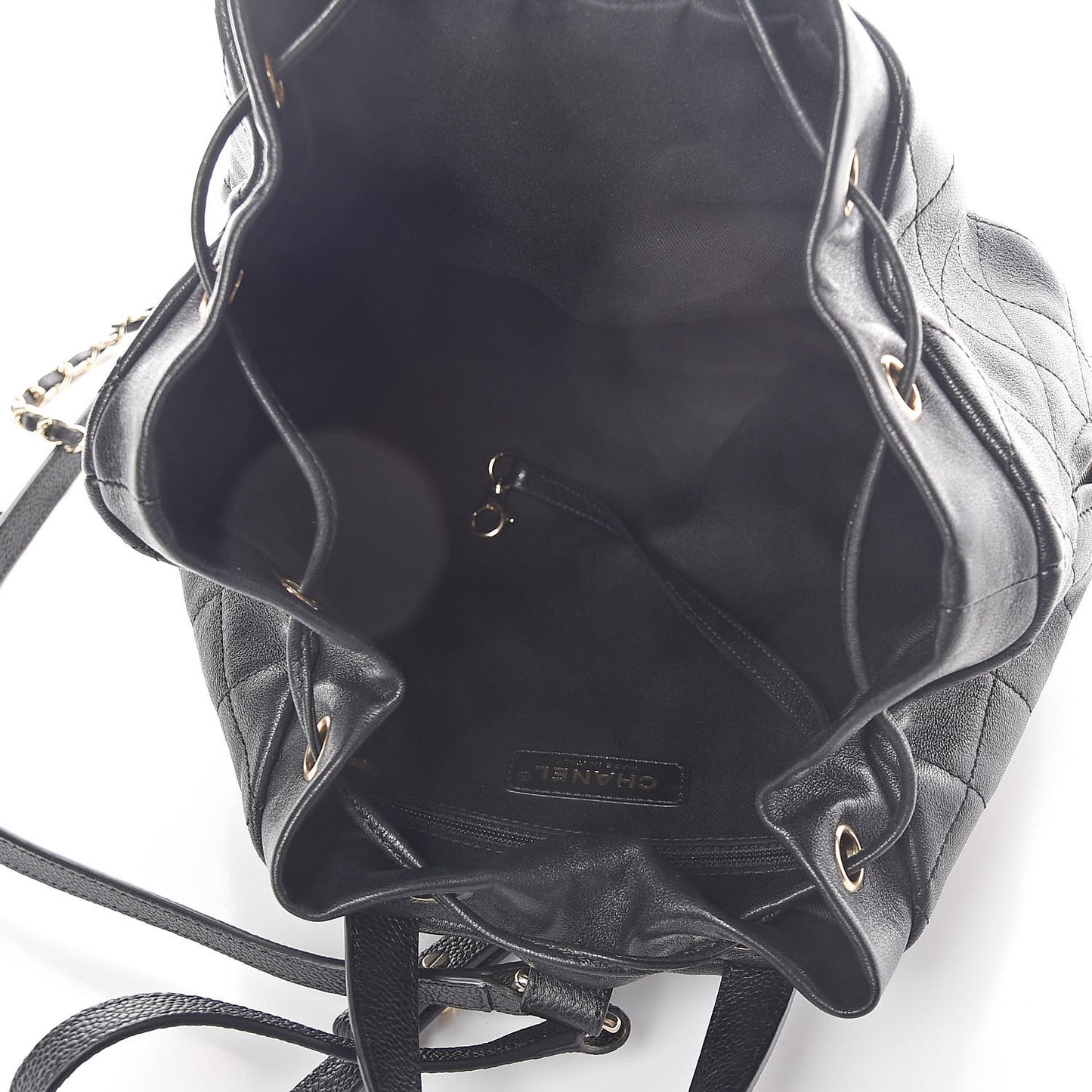 Sheepskin Caviar Quilted Daily Round Backpack Black
