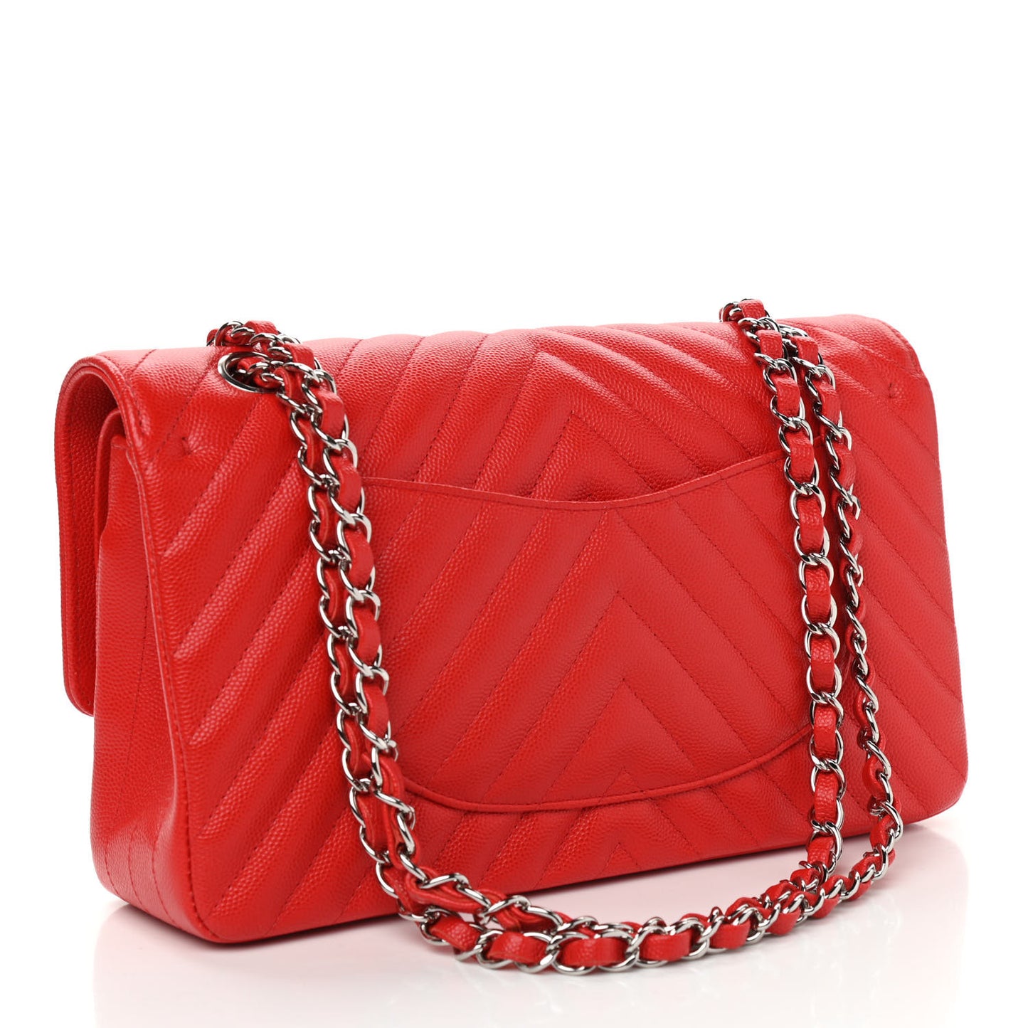 Caviar Chevron Quilted Medium Double Flap Red