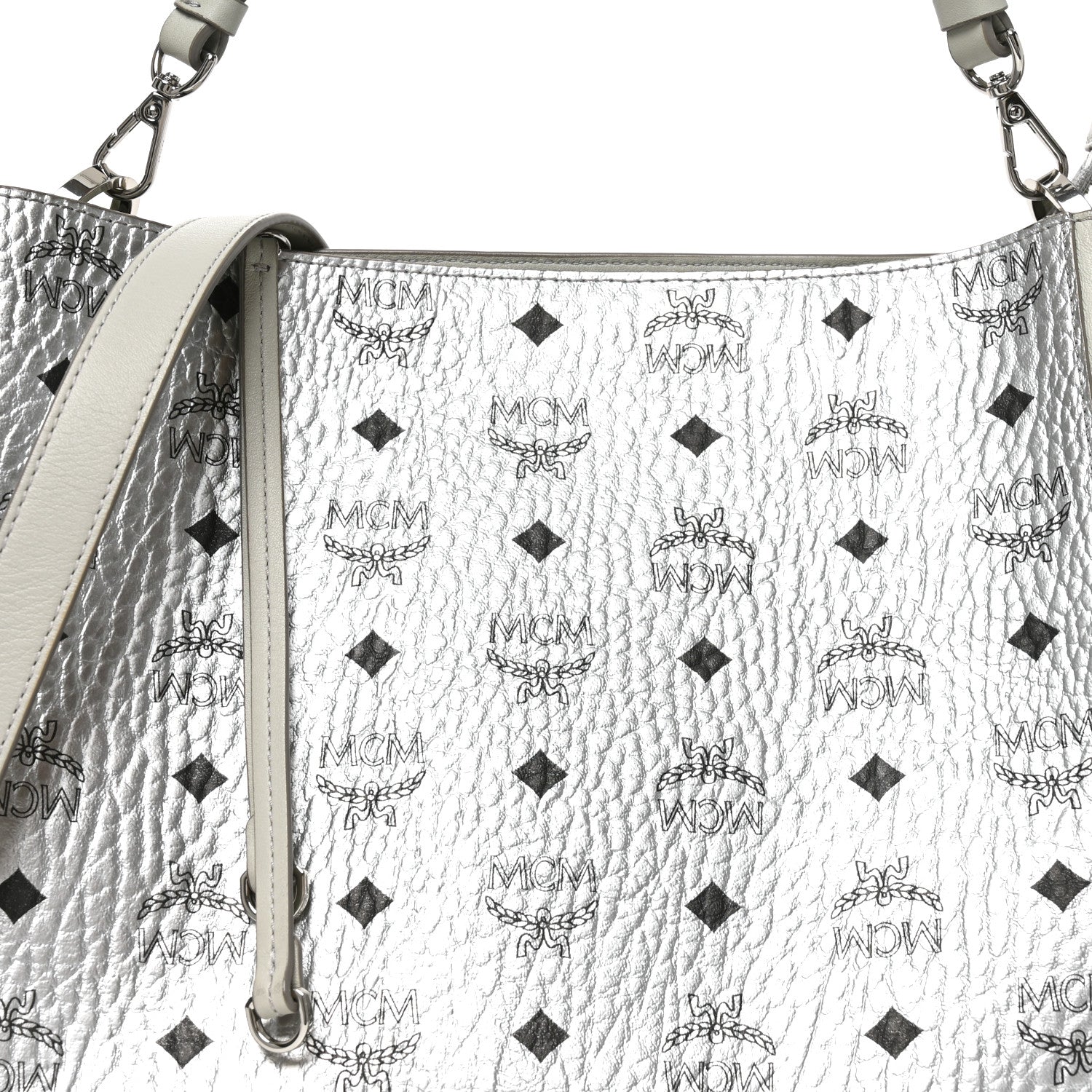 MCM Metallic Visetos Medium Aren Hobo Silver 7 of 9