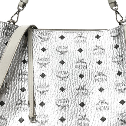MCM Metallic Visetos Medium Aren Hobo Silver 7 of 9