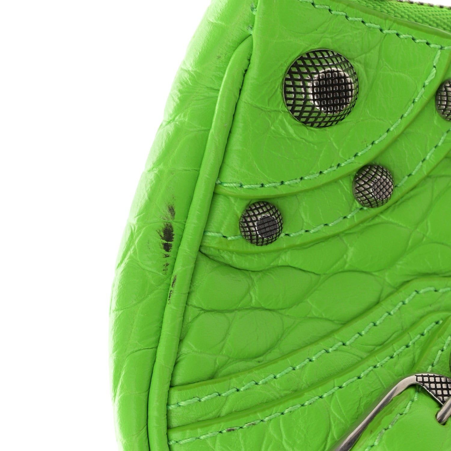 Balenciaga Extra Supple Calfskin Crocodile Embossed Le Cagole Mini Purse With Chain Acid Green 12 of 12