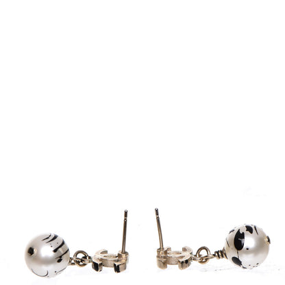 Chanel Pearl Bead CC Jackson Pollock Splattered Paint Drop Earrings Black Gold 3 of 5
