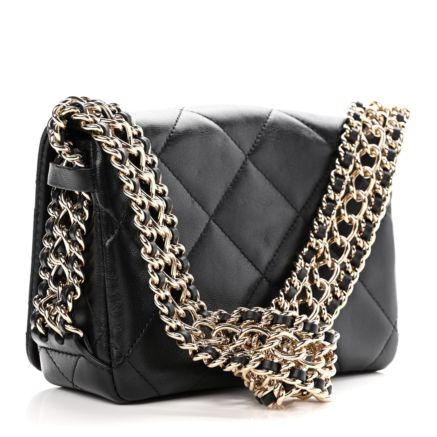 Lambskin Quilted Mini Chain Rows Flap Black
