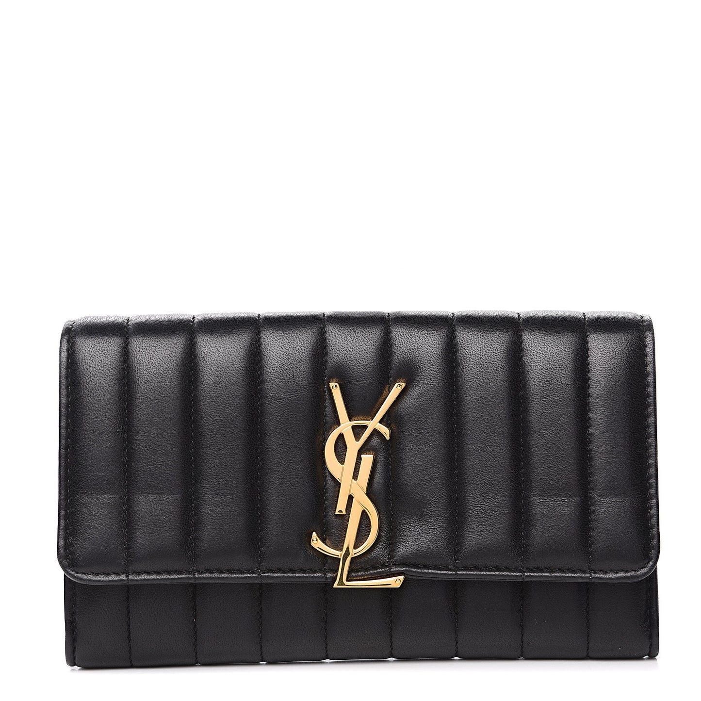 Lambskin Matelasse Monogram Large Vicky Continental Wallet Black