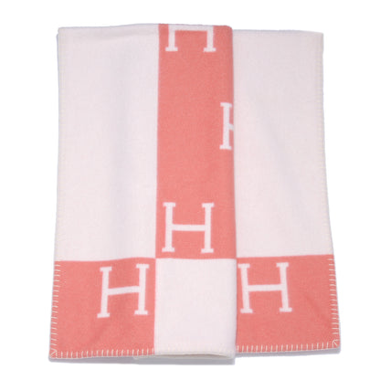 Hermes Wool Cashmere Avalon Baby Blanket Rose Airelle White 3 of 5