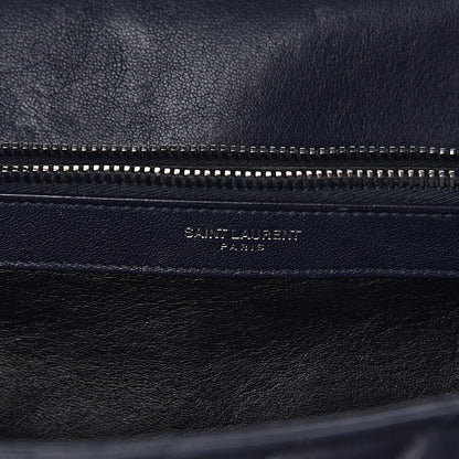 Saint Laurent Sheepskin Matelasse Chevron Monogram Large College Satchel Deep Marine 7 of 19