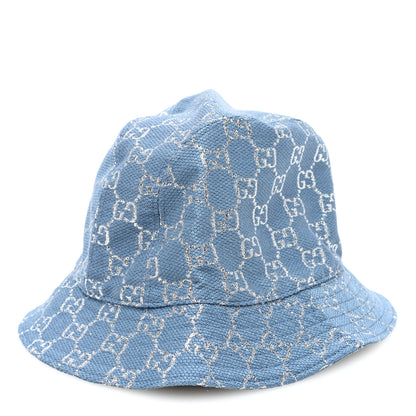 Gucci Canvas Lame GG Monogram Bucket Hat M Light Blue Silver 1 of 8