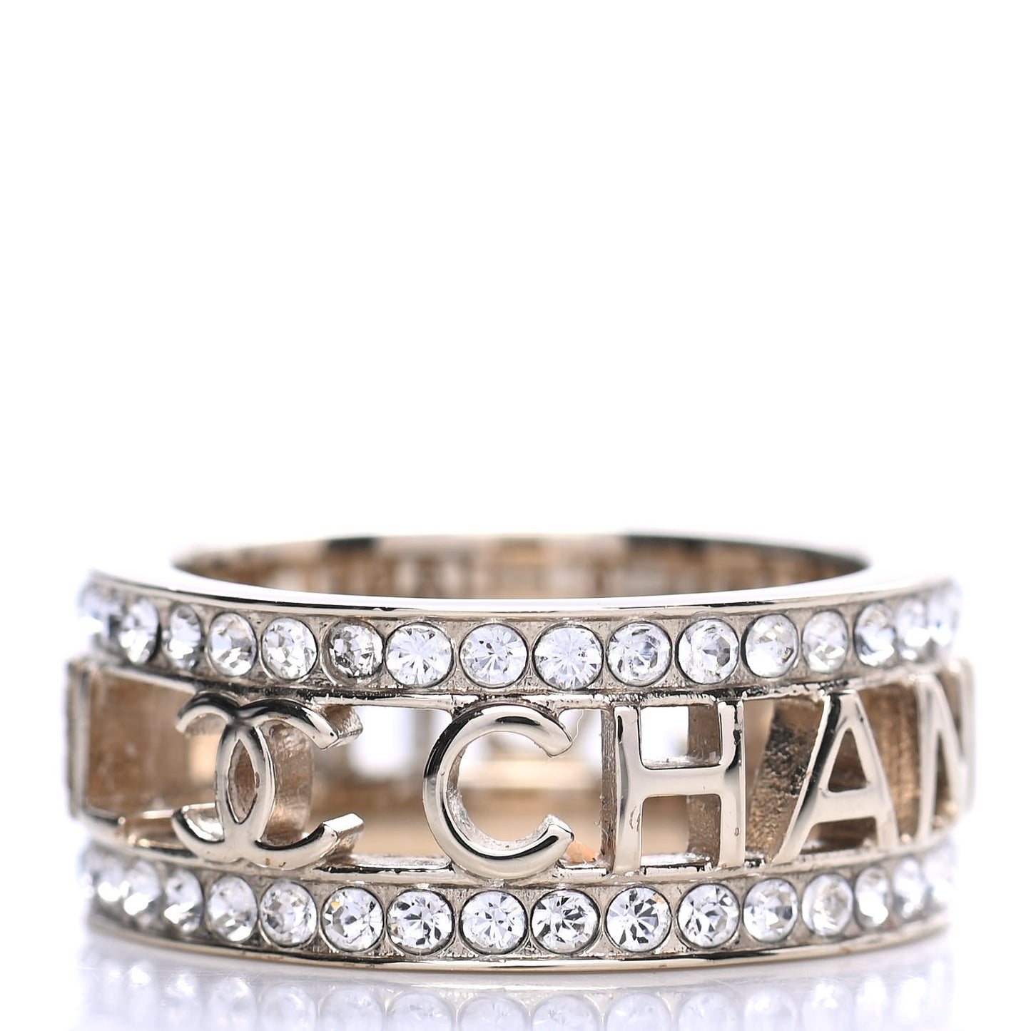 Metal Crystal Bow-tiful CC Logo Ring 52 Gold