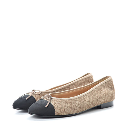 Chanel Velvet Grosgrain Cap Toe Ballerina Flats 39.5 Beige Black 3 of 9