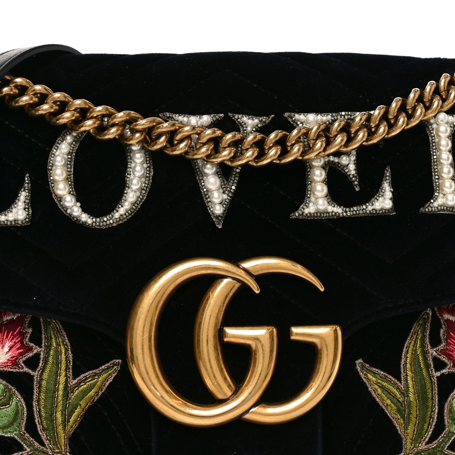 Gucci Velvet Matelasse Loved Embroidered Medium GG Marmont Shoulder Bag Black 8 of 10