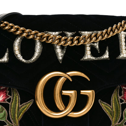 Gucci Velvet Matelasse Loved Embroidered Medium GG Marmont Shoulder Bag Black 8 of 10