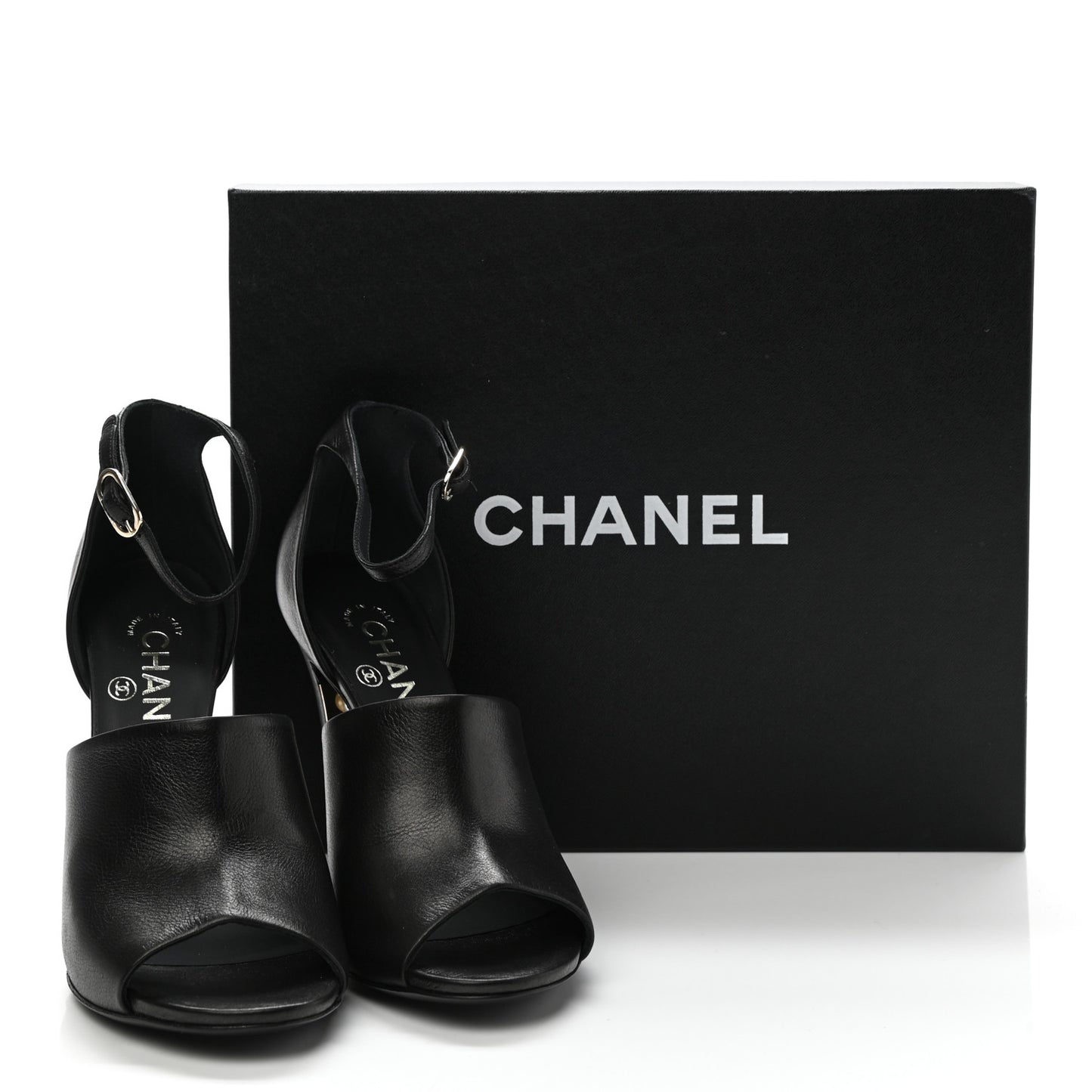 Lambskin Pearl Ankle Strap Sandals 37 Black