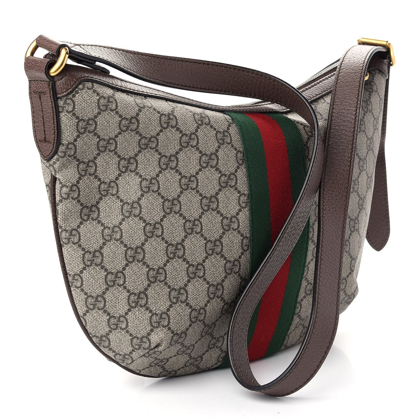 GG Supreme Monogram Web Small Ophidia Half Moon Hobo Brown
