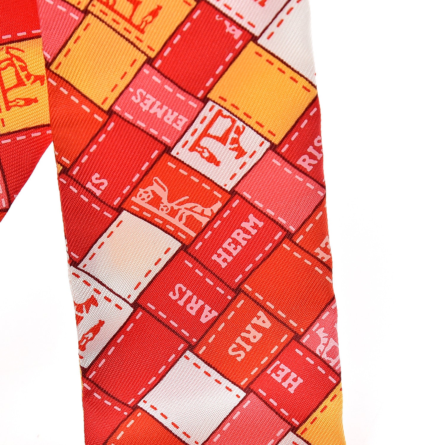 Hermes Silk Bolduc Au Carre Twilly Orange White Vieux 3 of 3