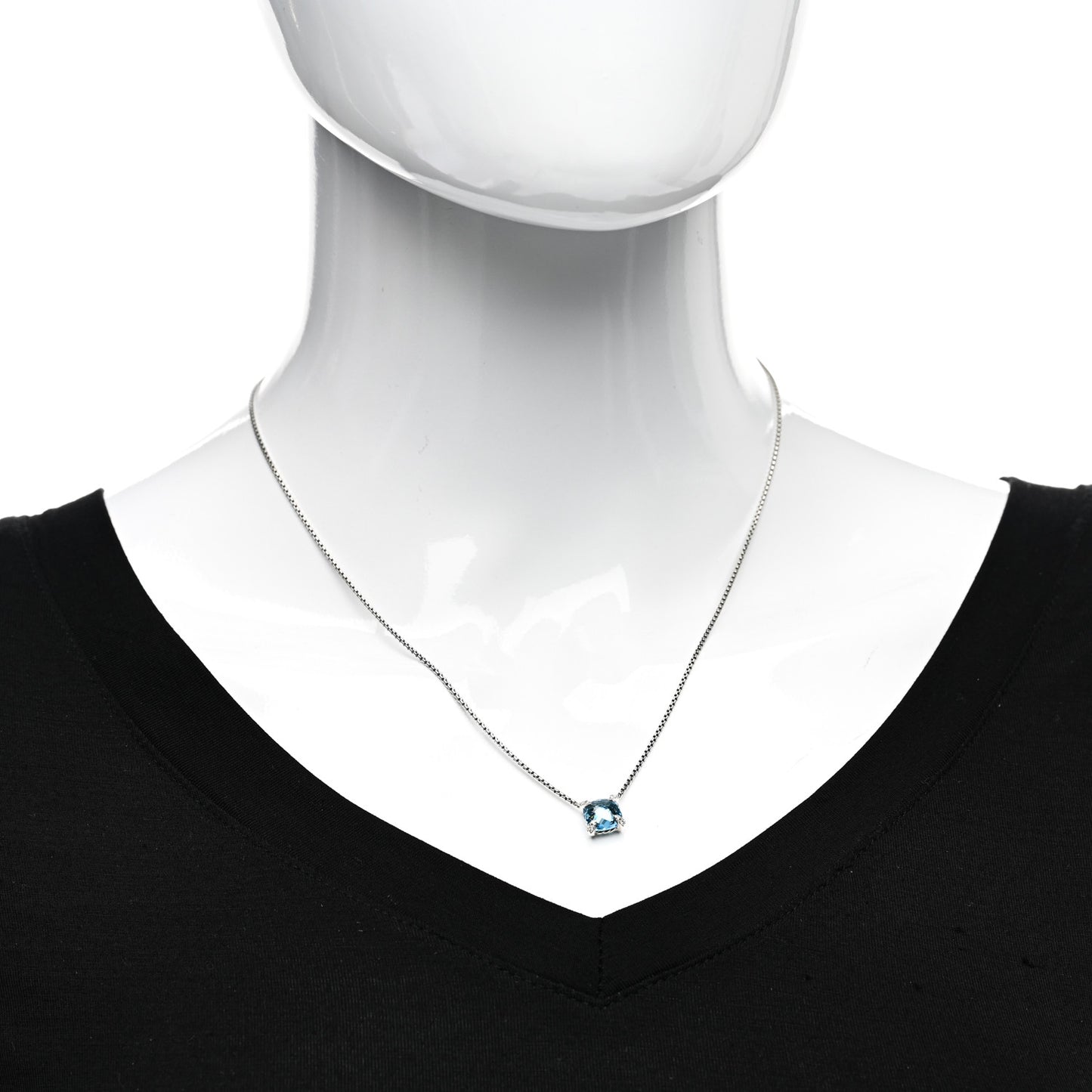 Sterling Silver Diamond Blue Topaz 9mm Petite Chatelaine Pendant Necklace