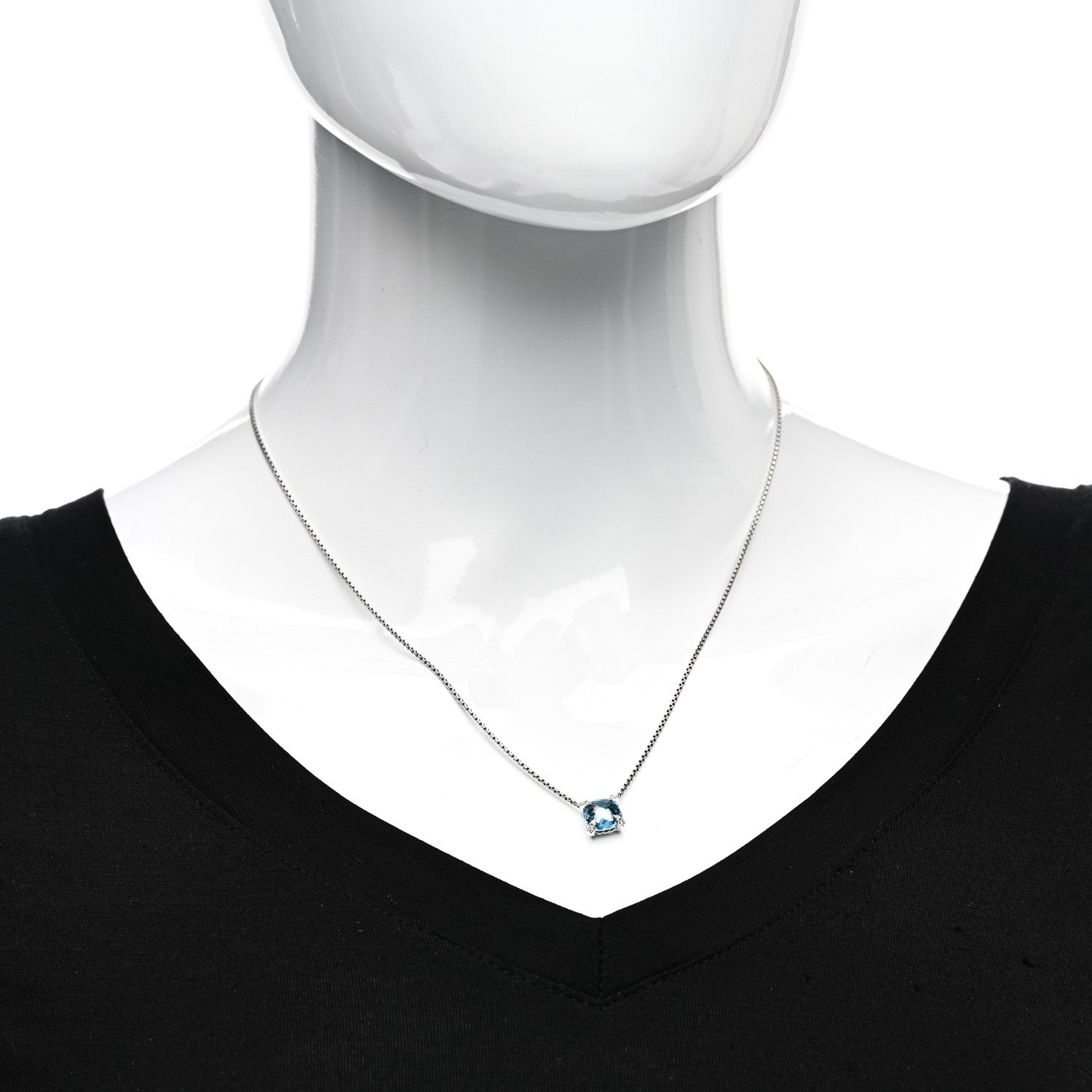 David Yurman Sterling Silver Diamond Blue Topaz 9mm Petite Chatelaine Pendant Necklace 2 of 5