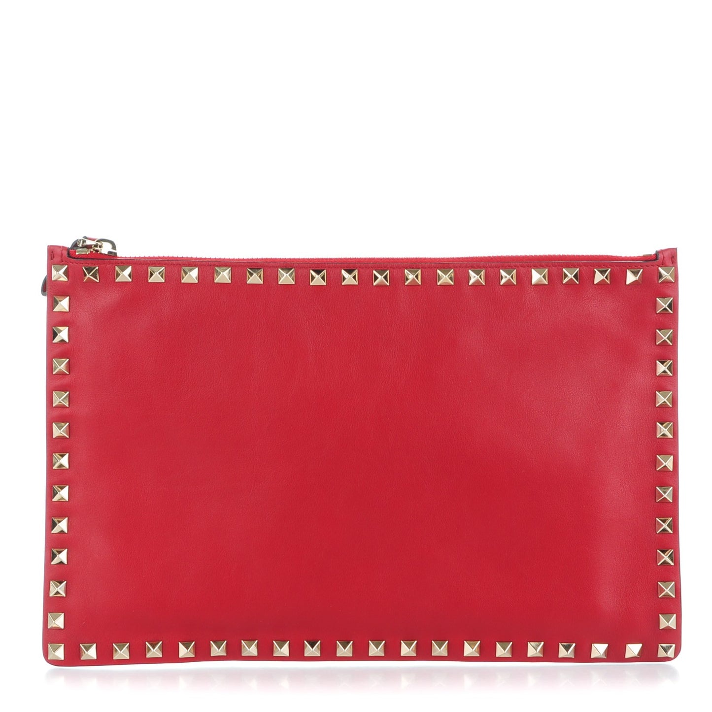 Vitello Large Rockstud Zip Pouch Red