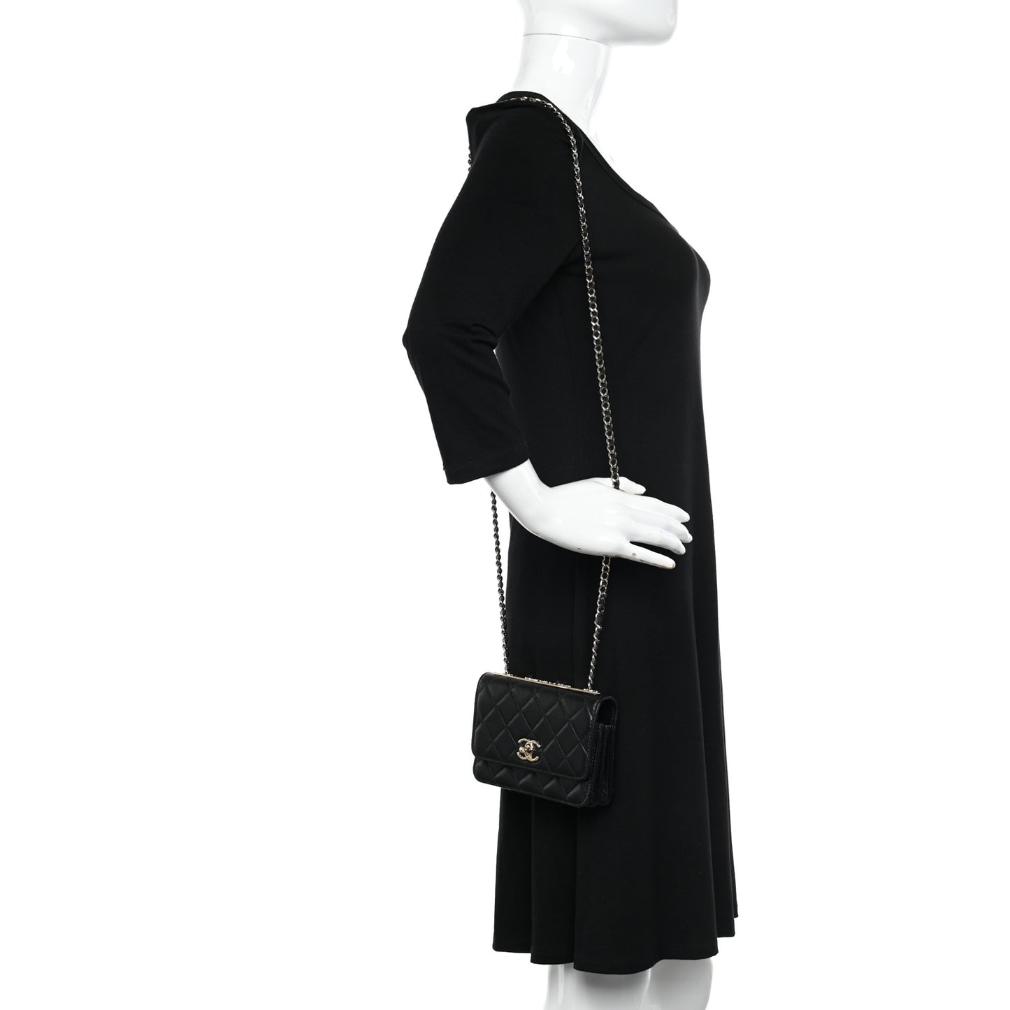 Lambskin Quilted Mini Trendy CC Wallet On Chain WOC Black