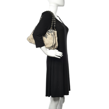 Fendi Linen Embroidered Small Mia Tote Black 2 of 16