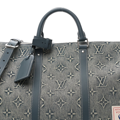Louis Vuitton Monogram Washed Denim Keepall Bandouliere 50 Blue 6 of 8