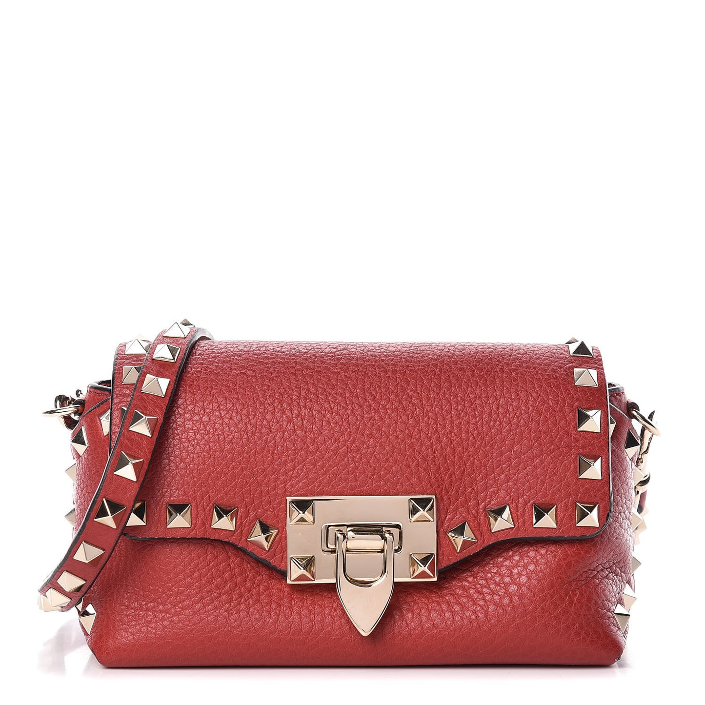 Pebbled Calfskin Mini Rockstud Crossbody Bag Rosso Valentino