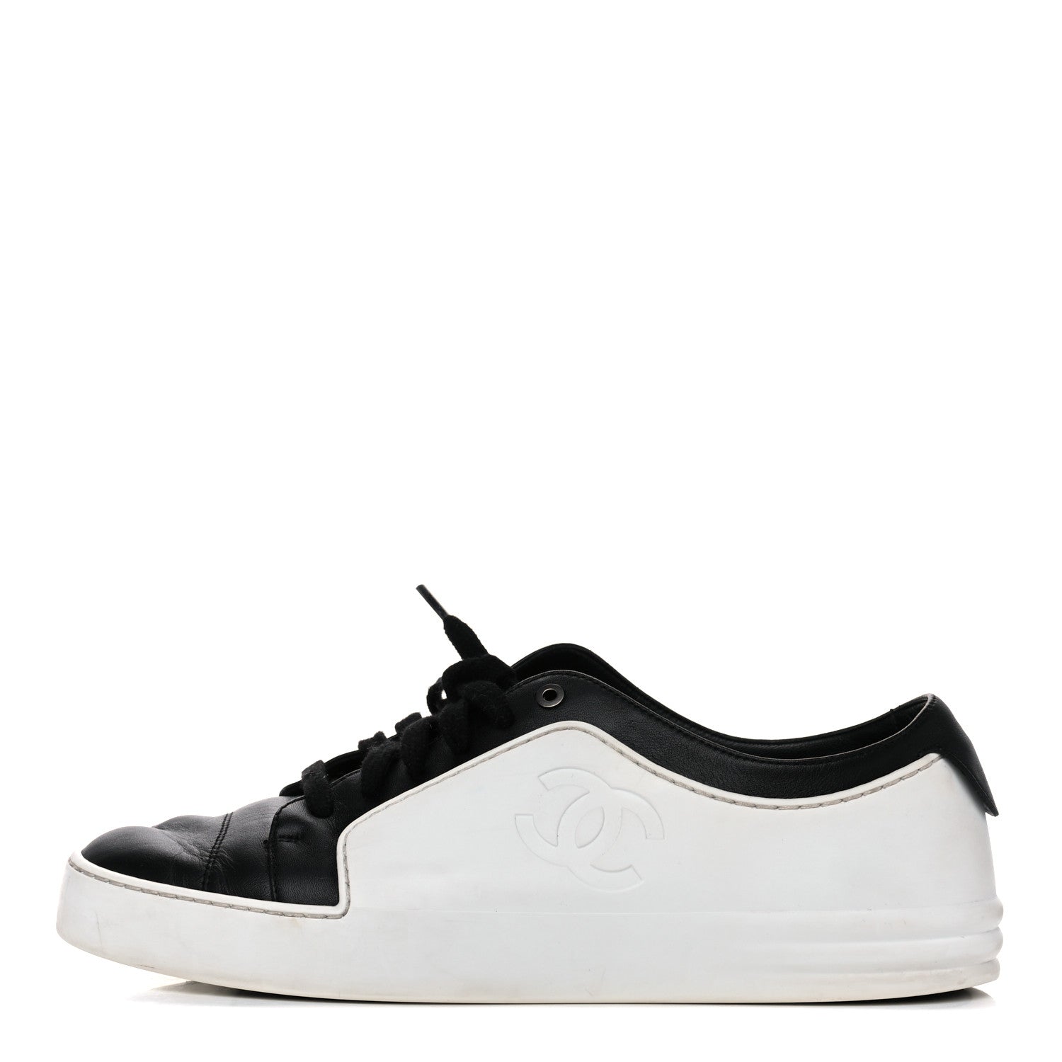 Chanel Calfskin Womens CC Sneakers 39.5 Black White 1 of 16