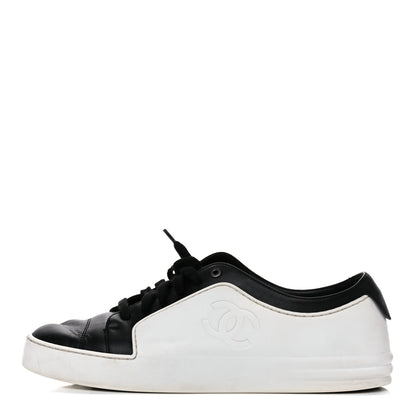 Chanel Calfskin Womens CC Sneakers 39.5 Black White 1 of 16