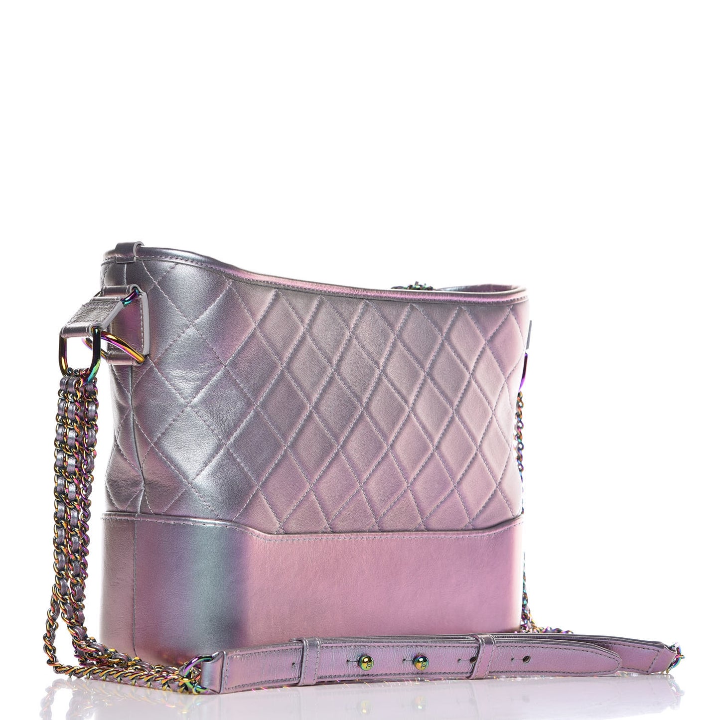 Iridescent Lambskin Calfskin Quilted Medium Gabrielle Hobo Light Purple