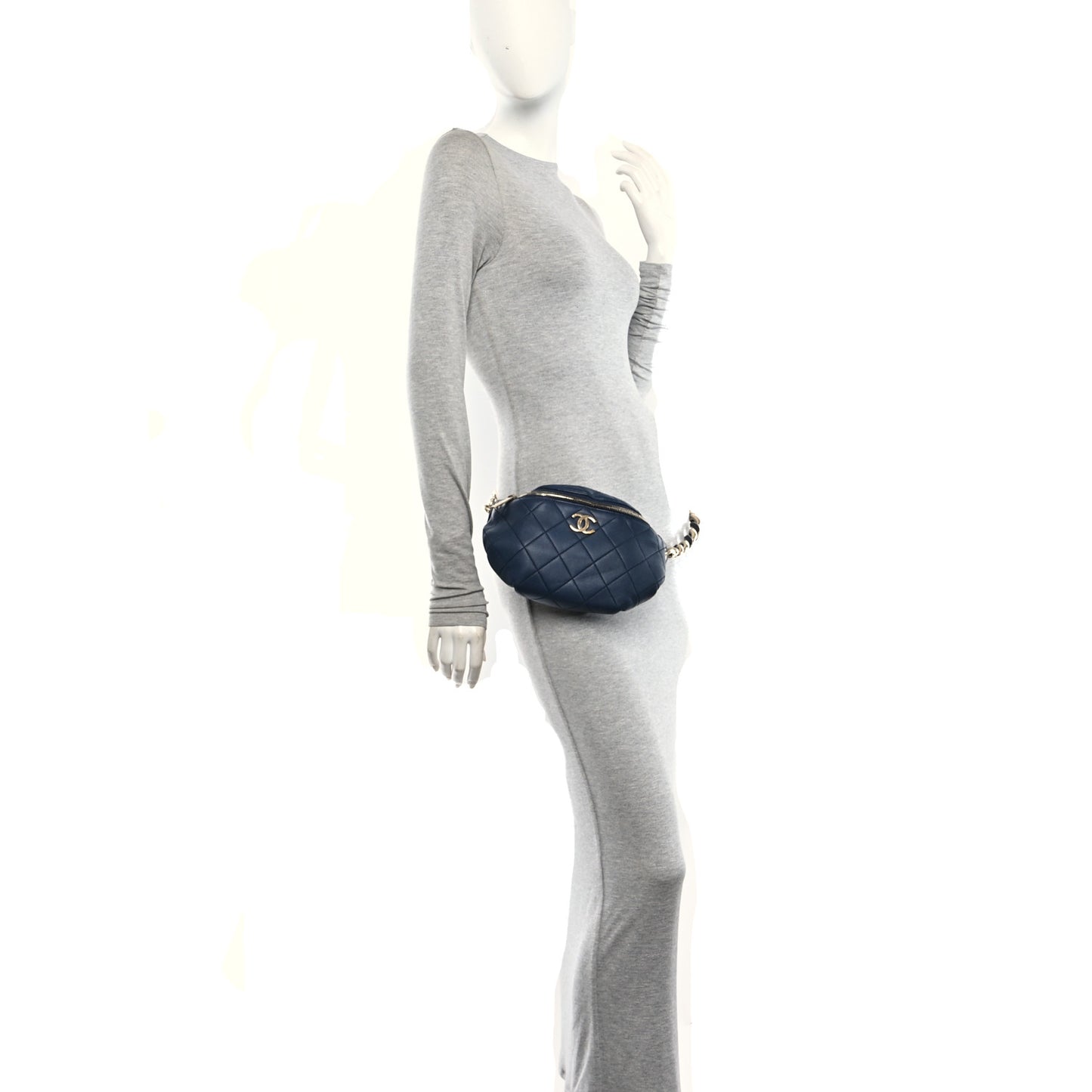 Calfskin Enamel Quilted Waist Bag Navy